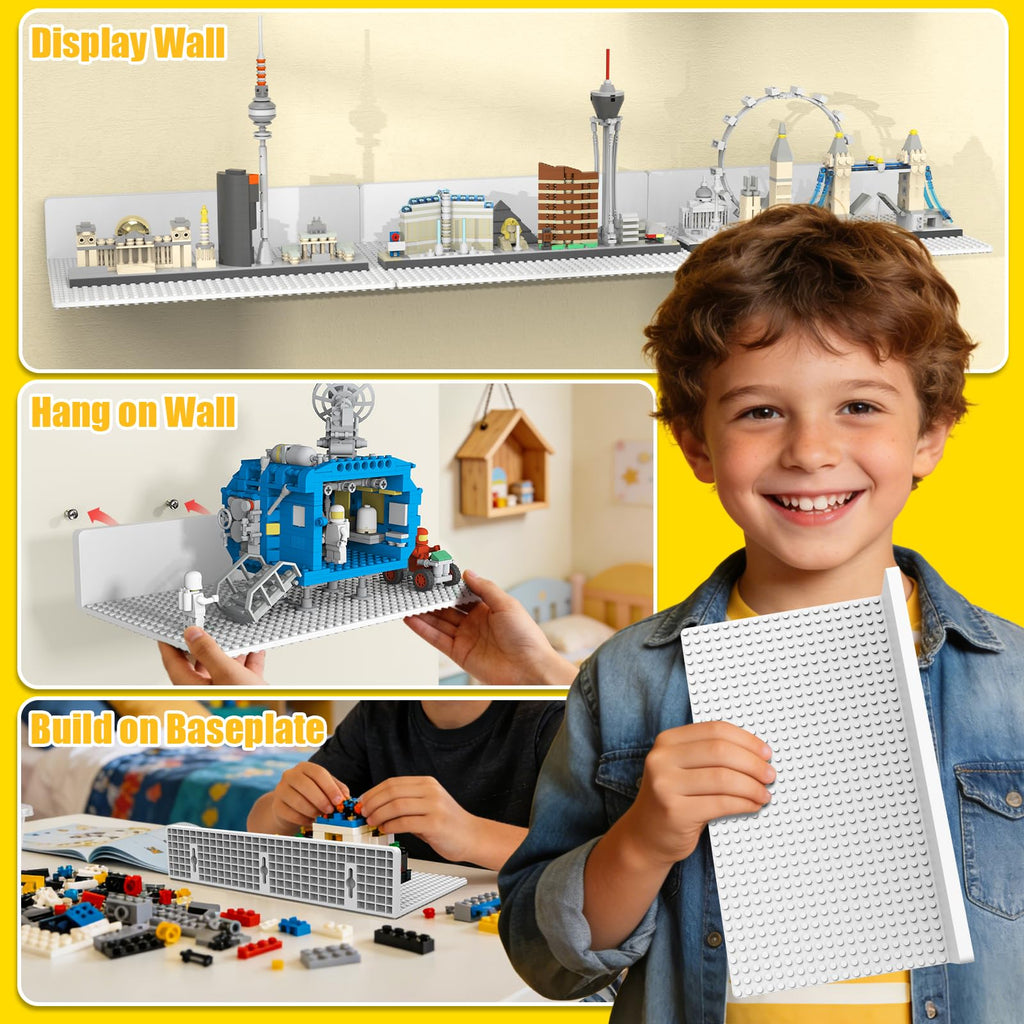 8-Pack Floating Shelves for Wall Compatible with Lego Bricks, White