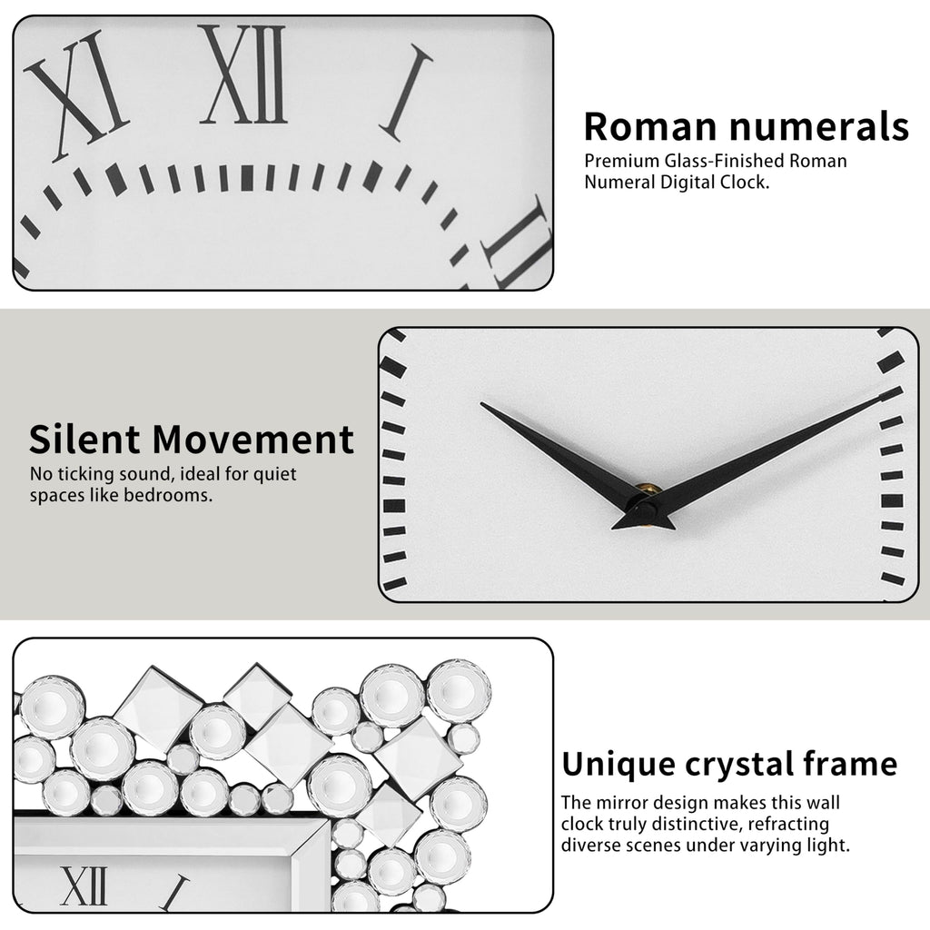 Crystal Wall Clock, 20" Modern Square Decorative Clock