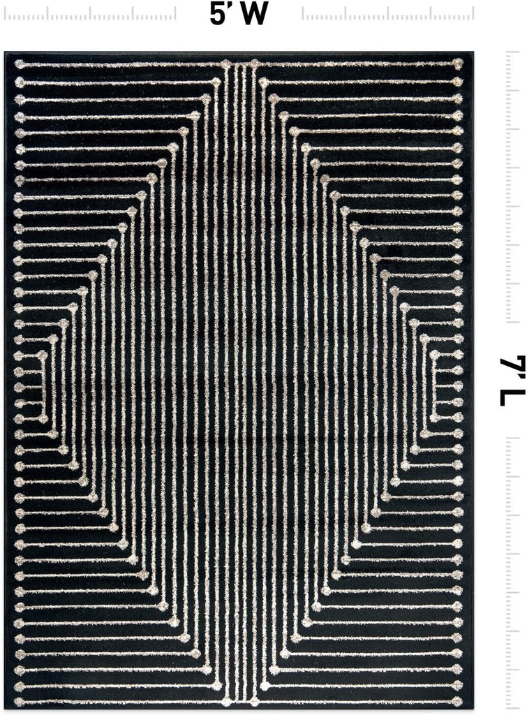 Contemporary Bohemian Stripe Area Rug Black