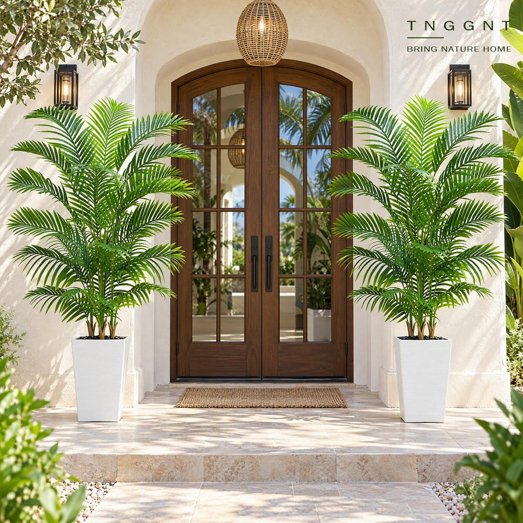 Artificial Palm Tree:6FT Tall Fake Areca Palm Plant (White Planter)