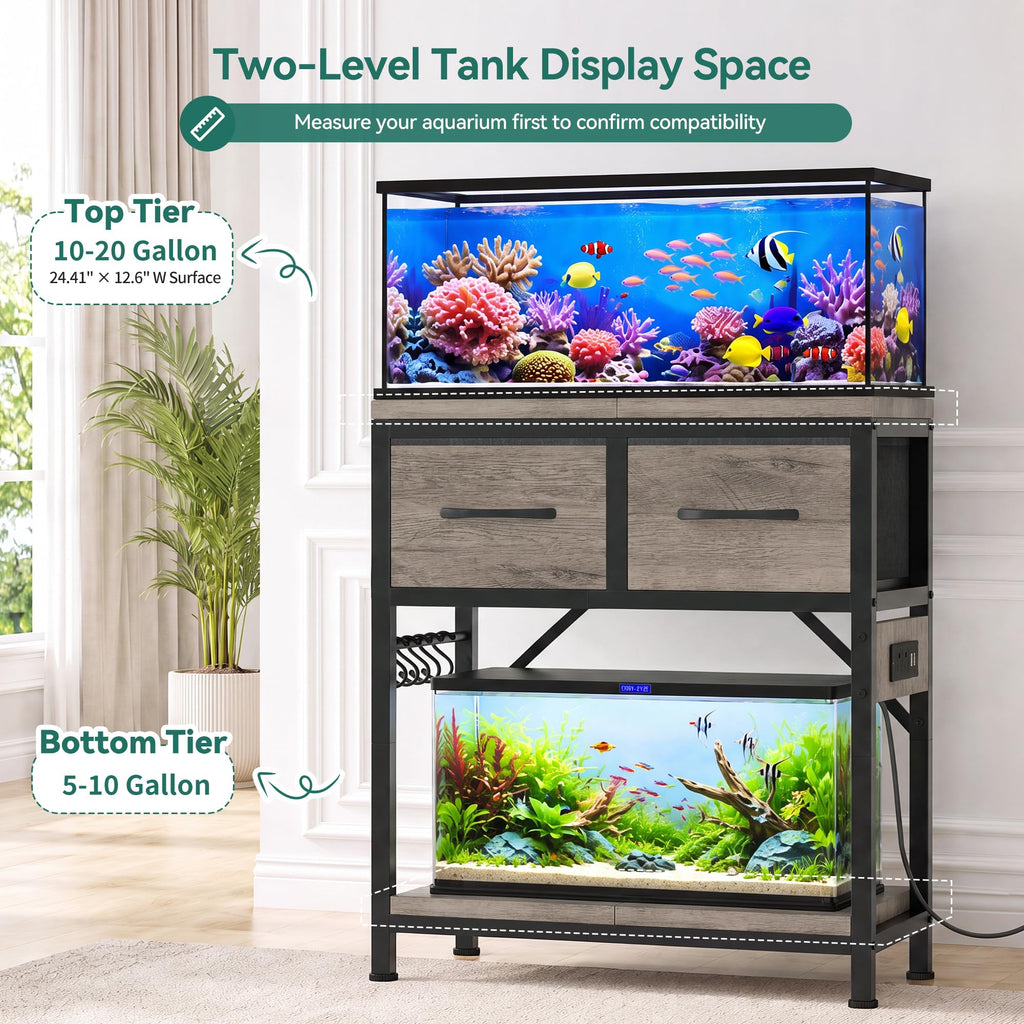 10-20 Gallon Fish Tank Stand with Power Outlets & Storage