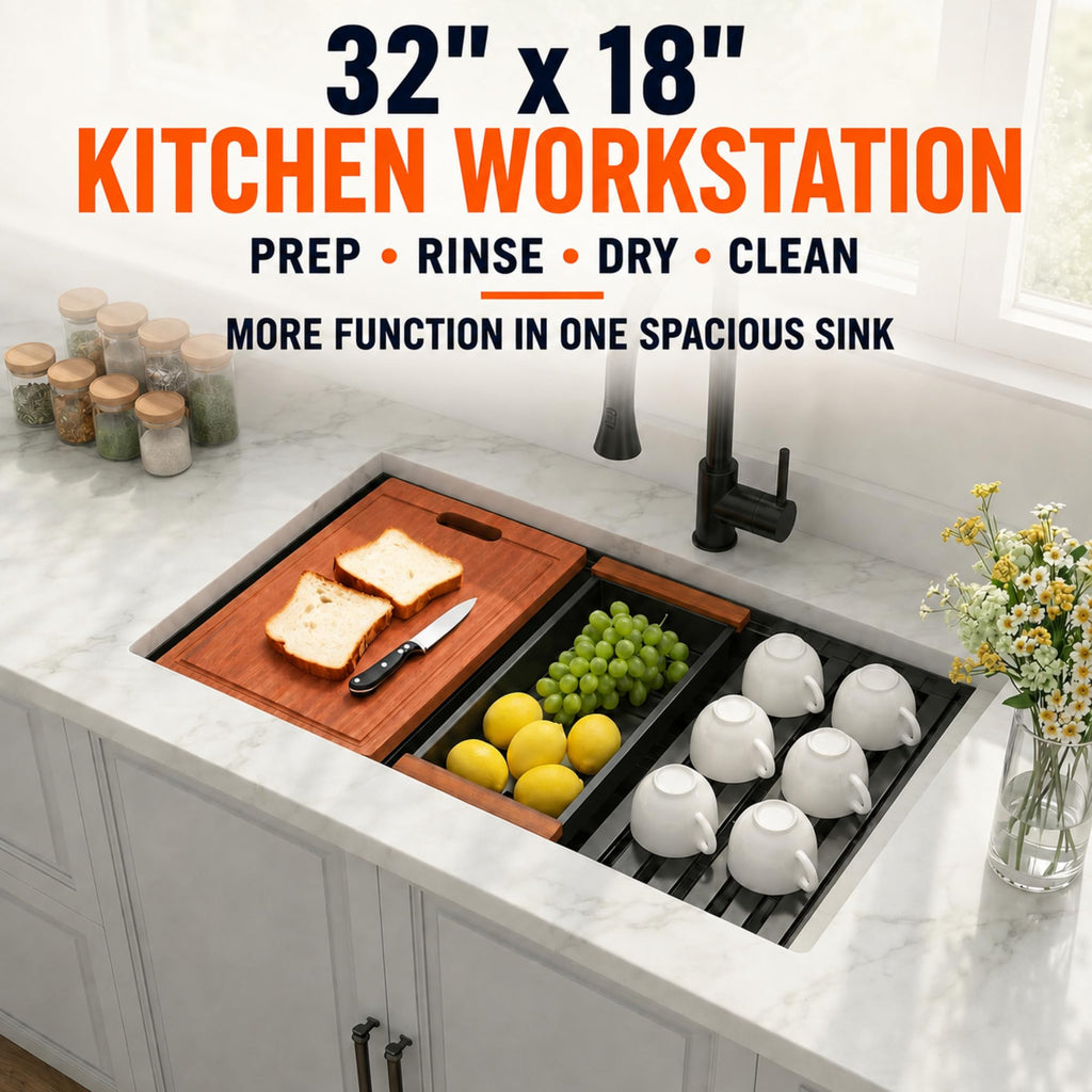 Black Undermount, 32 x 18 Inch Stainless Steel Sink