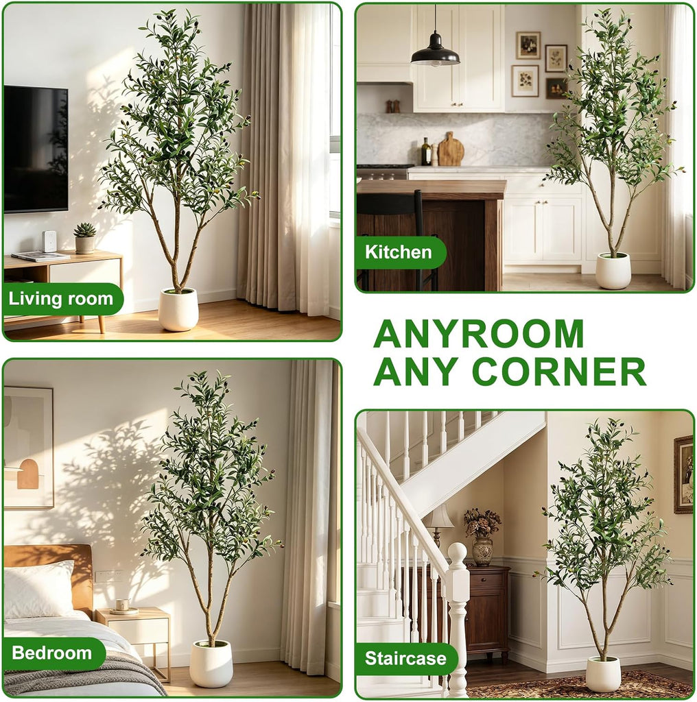6FT Artificial Olive Tree with Lights & Planter, Realistic Faux Olive Plant