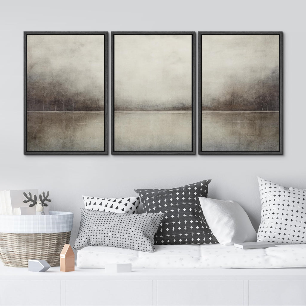 Framed Canvas Print Wall Art Set Abstract Landscape Nature Wilderness Illustration Modern Art Decorative Realism