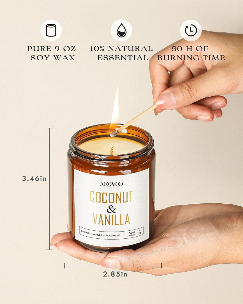 Coconut Vanilla Candles - 9 oz Scented Candles - Set of 9