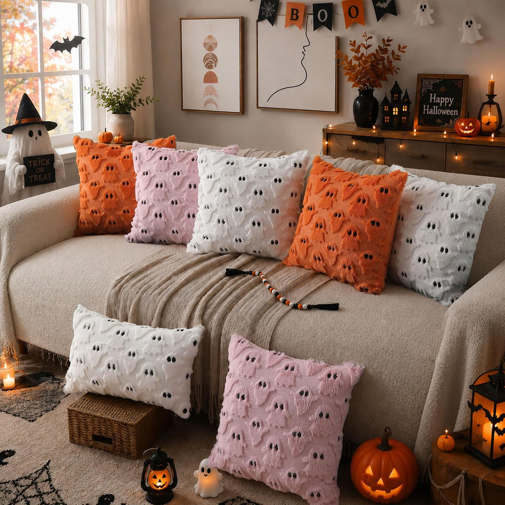 Halloween Pillow Covers 18x18 inch White Ghost Halloween Decor - Set of 2