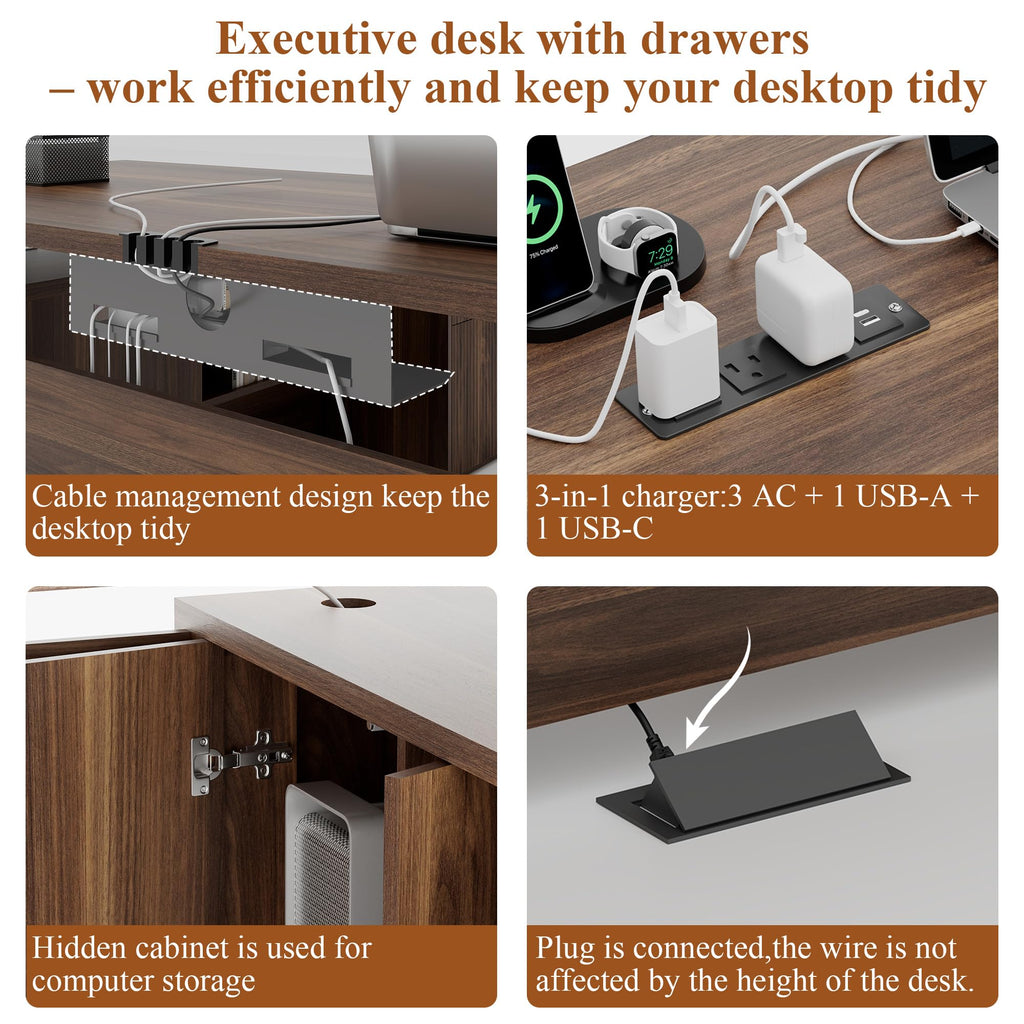 71" L Shaped Executive Desk with File Cabinet Drawers Outlet USB, Height Adjustable Office Desk Blister Board Privacy