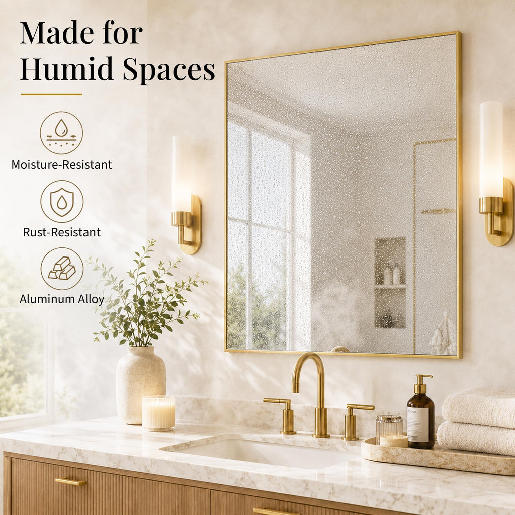 30x30 Inch Brushed Gold Square Bathroom Vanity Mirror