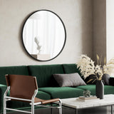 Hub Round Wall Mirror with Rubber Frame, Modern Style and More, 37-Inch, Black