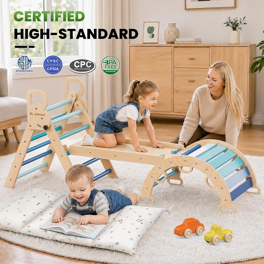 Triangle Set with Cushion, Wooden Climbing Toys for Toddler