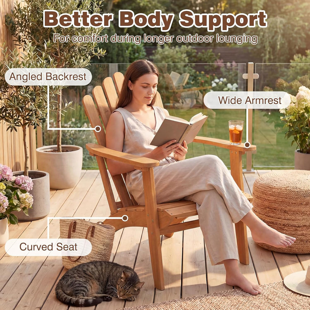 Adirondack Chair Set of 2 with Side Table (3 pcs,Natural) | Outdoor Patio Chairs, Solid Acacia Wood Fire Pit Seating