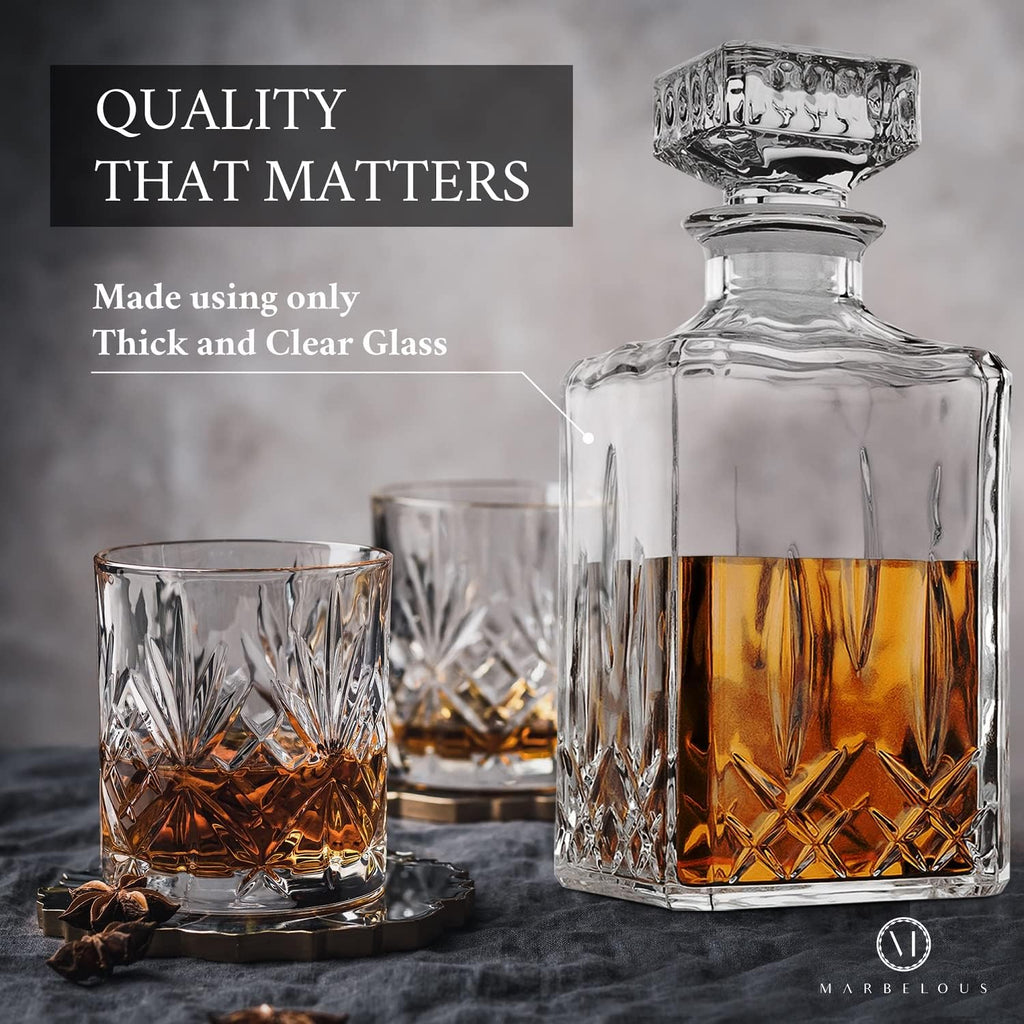 Glass Whiskey Decanter, 40oz Liquor Decanter with Airtight Stopper for Scotch, Liquor, Bourbon, Wine - Set of 2