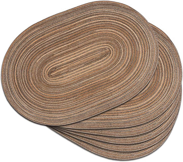 Placemats, Woven Oval Braided Dining Table Mats(Brown) - Set of 6