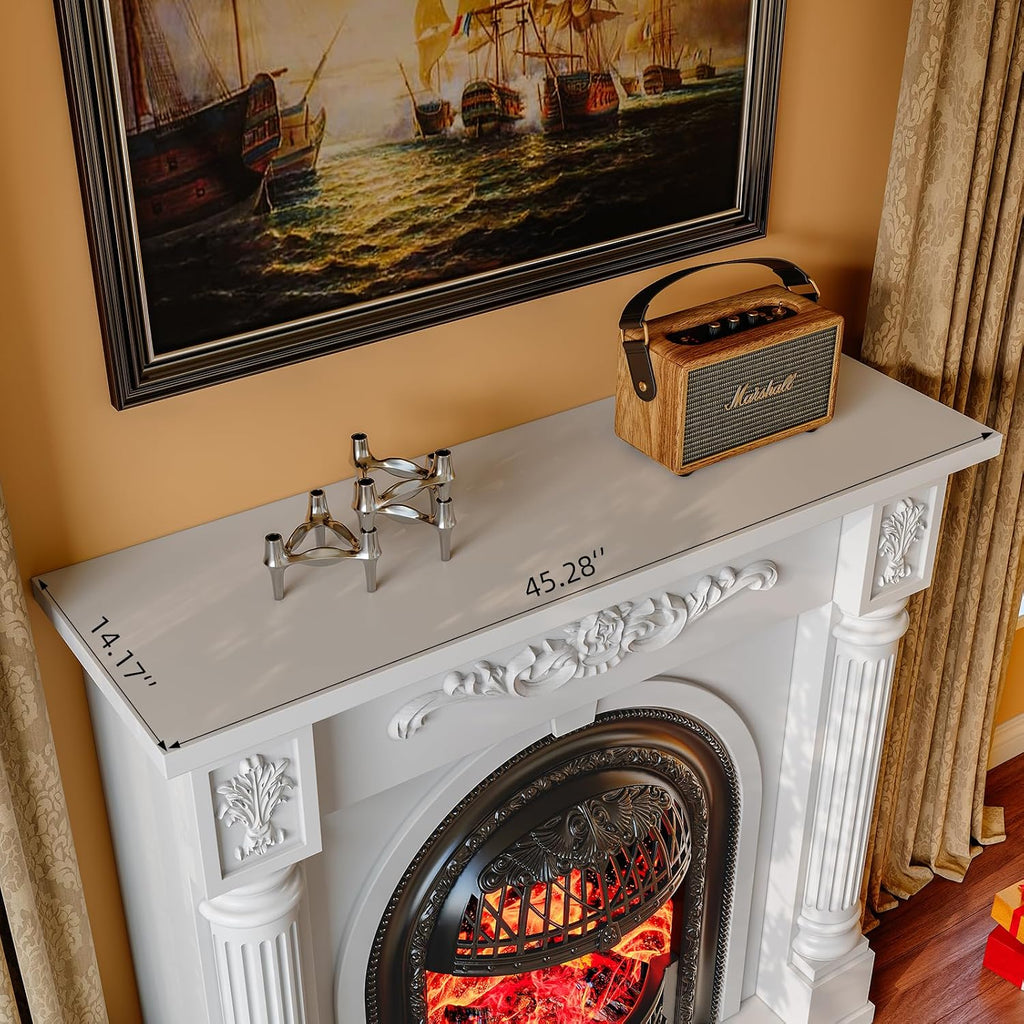 45 Inch Electric Fireplace with Mantel, Solid Wood Fireplace TV Stand, Roman Column Fireplace Entertainment Center