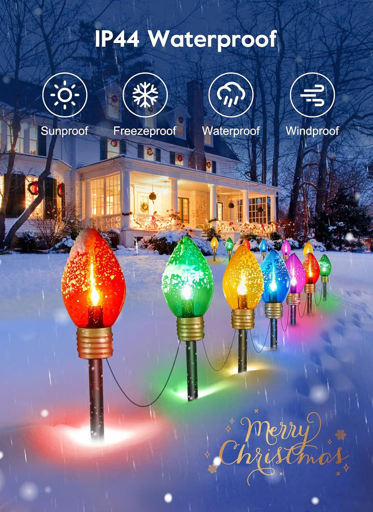 Christmas Lights Jumbo C9 Outdoor Lawn Decorations with Pathway Marker Stakes, 2 Pack 8.5 Feet String Lights Covered