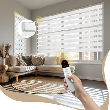 Motorized Zebra Blinds with Remote, 95% Blackout Zebra Roller Window Shades, Wireless Electric Zebra Blinds, Built in