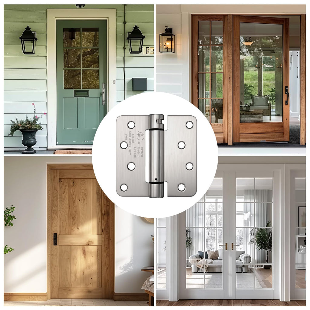 Pack of 2 4 Inch Brushed Nickel Spring Door Hinge 1/4" Radius Corner
