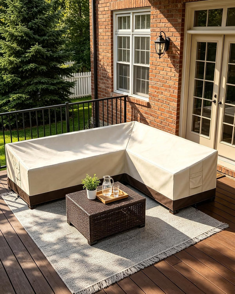 Outdoor Sectional Cover L-Shaped & Patio Furniture Covers Waterproof | 600D Oxford Sectional Couch Covers L-Shaped
