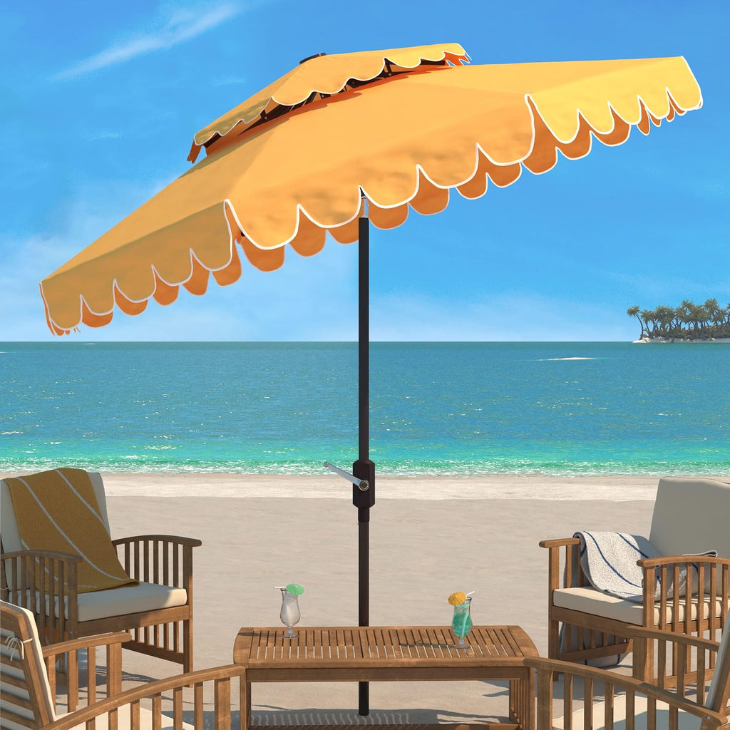 9ft Round Double-Top Patio Umbrella with Crank Lift & UV Protection - Yellow