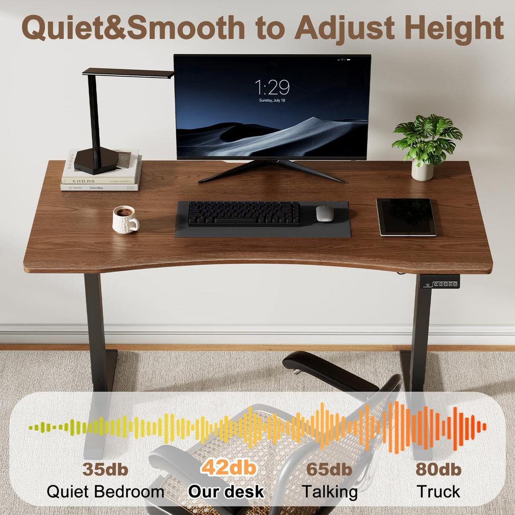 Solid Wood Electric Standing Desk, 55"x23.6" Walnut Standing Desk