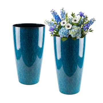21 inch Tall Planter, Indoor Outdoor Planter Set of 2 Tall Outdoor Planters for Porch Large Planter Pot with Drainage