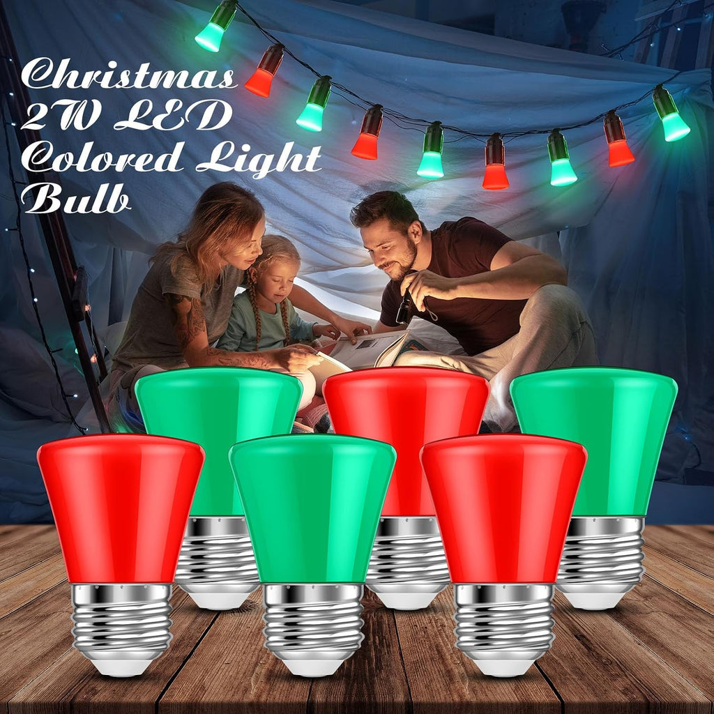 50 Pcs S14 LED Light Bulbs 2W E26 Outdoor Replacement,Red, Green