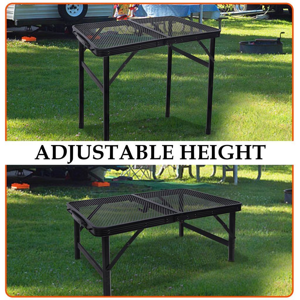 Small Folding Table, Camping Table with Mesh Desktop, Portable Picnic Table with Carry Handle, Height Adjustable
