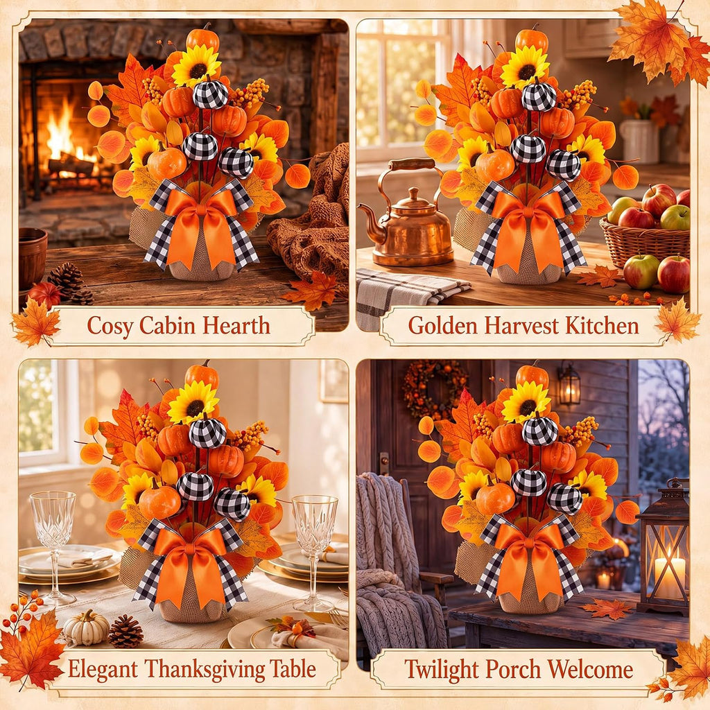 Fall Centerpiece for Tables Artificial Pumpkin Tabletop Decoration - Set of 2