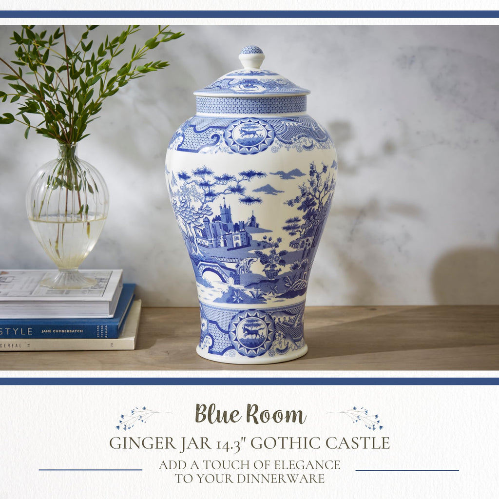 Blue Italian 14.3" Ginger Jar, Gothic Castle
