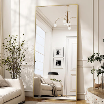 76" x 34" Oversized Full Length Mirror with Stand, Gold