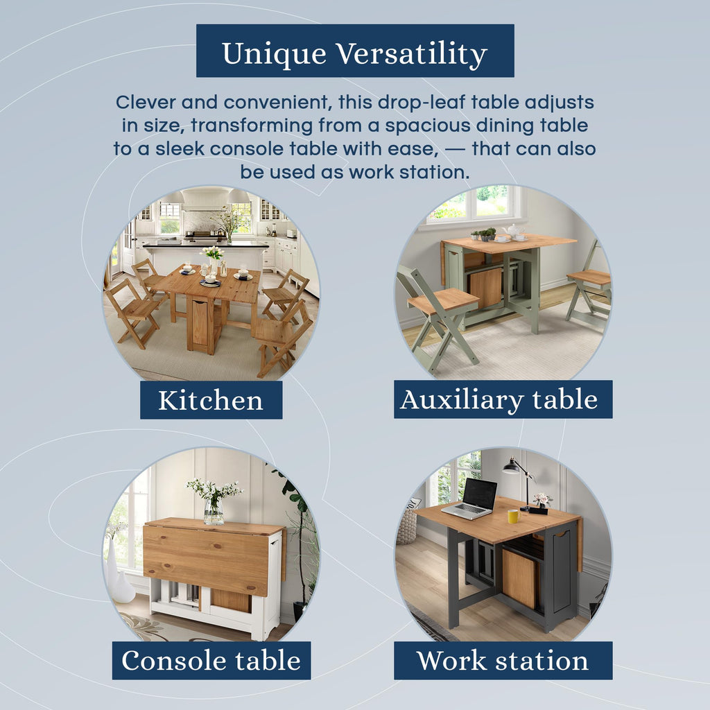 Santos Butterfly Folding Dining Table Set with 4 Chairs - Space-Saving Table with Nesting Chairs and Storage Shelf
