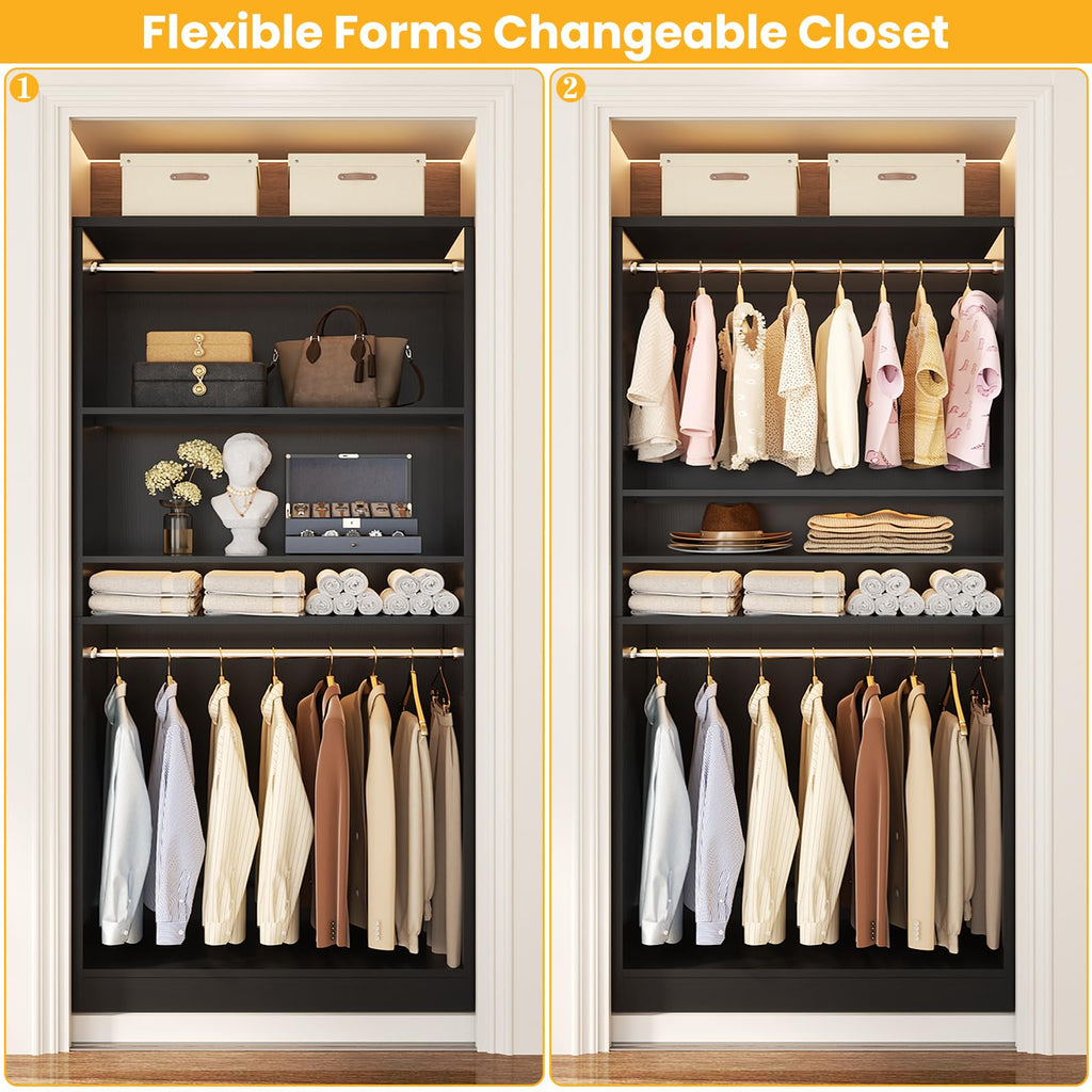 3FT Closet System with 2 Hanging Rods & Adjustable Shelves, Black