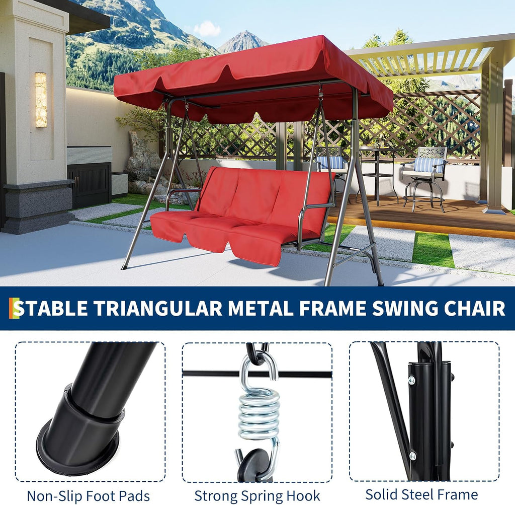 Outdoor Swing Chair with Adjustable Canopy, 3-Person Outdoor Patio Swing Chair with Adjustable Tilt Shade, Porch