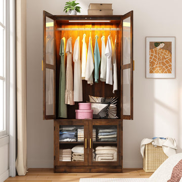 6 Doors Armoire Wardrobe Closet with Sensor LED Light