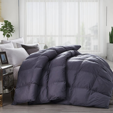 Luxurious Palatial King Size Goose Down Feather Fiber Comforter Duvet Insert, 100% Egyptian Cotton Cover, 90 oz. Fill