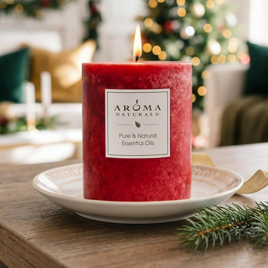 Holiday Orange, Clove and Cinnamon Essential Oil Scented Pillar Candle, Warm Spice, 3 inch x 3.5 inch