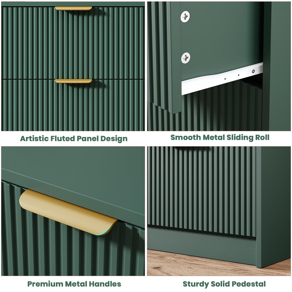 9 Drawers Dresser - Modern Fluted Double Chest of Drawers, Green
