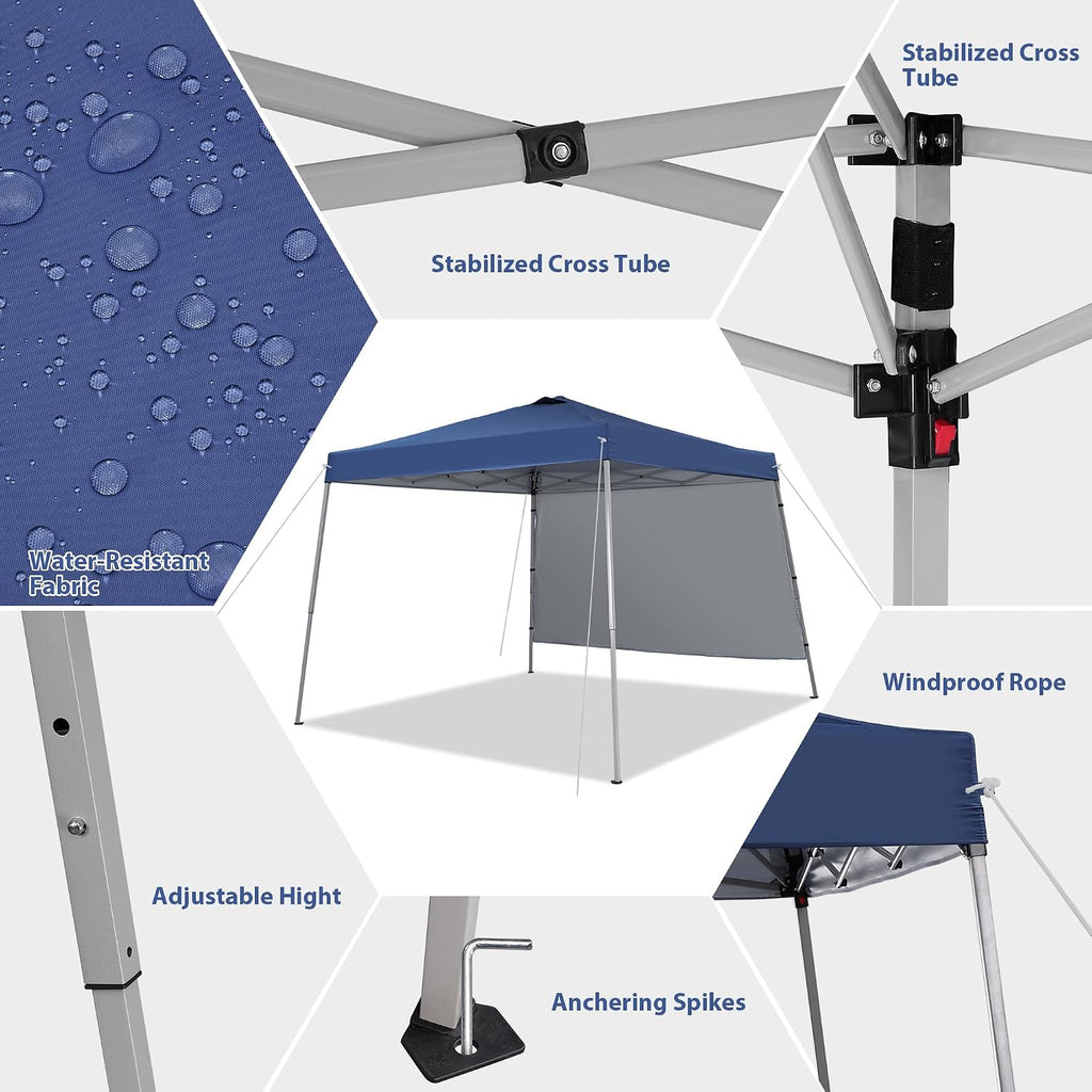 8X10 FT Pop Up Canopy Outdoor Instant Tent Slant Legs with a Sidewall,Equipment Vents
