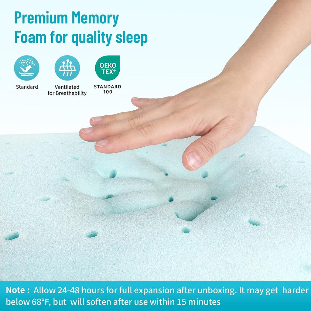 Bed Pillows for Sleeping 2PCS, Memory Foam, King Size, Blue | For Side, Back, Stomach Sleepers, Soft & Supportive