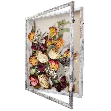18x24 Wood Shadow Box Frame Glass Door Display Case with Linen Back and 6 Stick Pins, 1.5 inches Interior Depth, Ideal