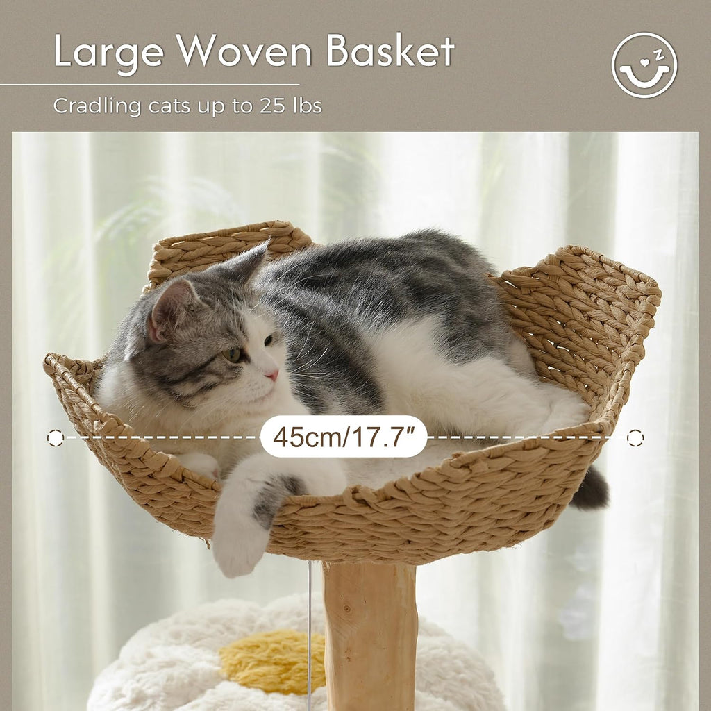 Modern Cat Tree with Hammock 48.5 Inches Cat Tower with Scratching Post, Featuring Real Wood Post, Large