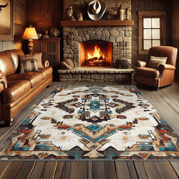 Aztec Rugs - Rug, Native American Area Rug, Tribal Geometric Washable Non Slip Soft Rugs, Boho Southwestern