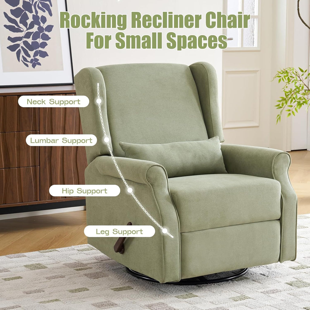 360°Swivel Rocker Recliner, Nursery Rocking Chair with Lumbar Pillow,Glider Recliner Nursery Chair for Small