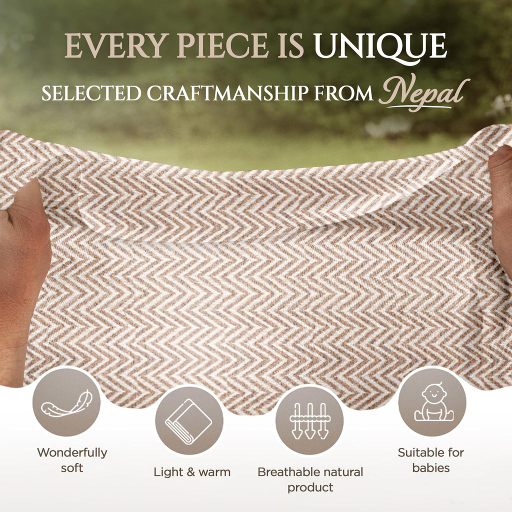 Cashmere Blanket - Hand Woven 100% Pure Wool Throw Blanket, 135 x 270 cm - Herringbone Pattern Cozy, and Soft Blanket