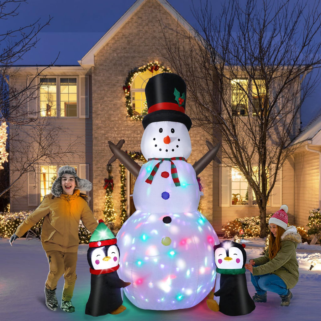 8FT Christmas Inflatable Snowman Outdoor Decorations, Christmas Blow up Snowman with Two Penguins Decoration