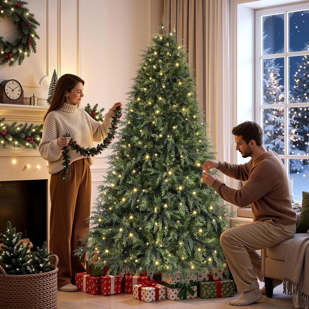 Prelit Artificial Cypress Christmas Tree, Dual Color Lights