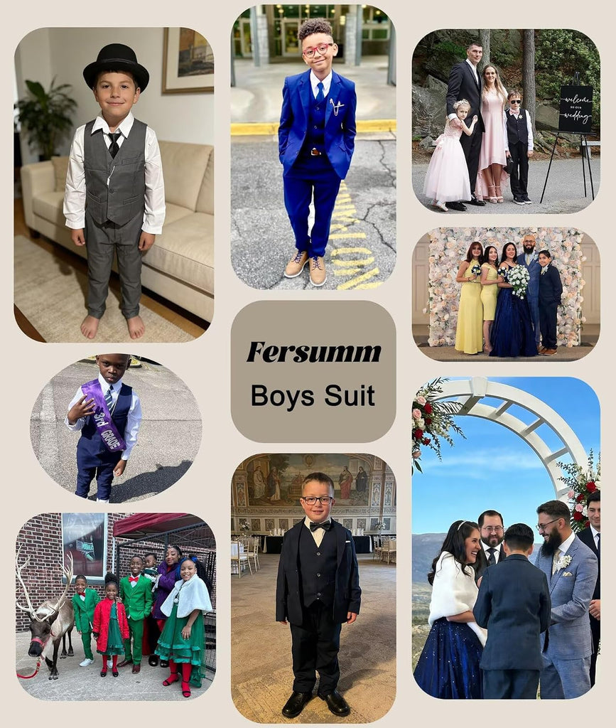 Boys Suits Wedding Ring Bearer Outfits Kids Dress Clothes with Bowtie,Tie