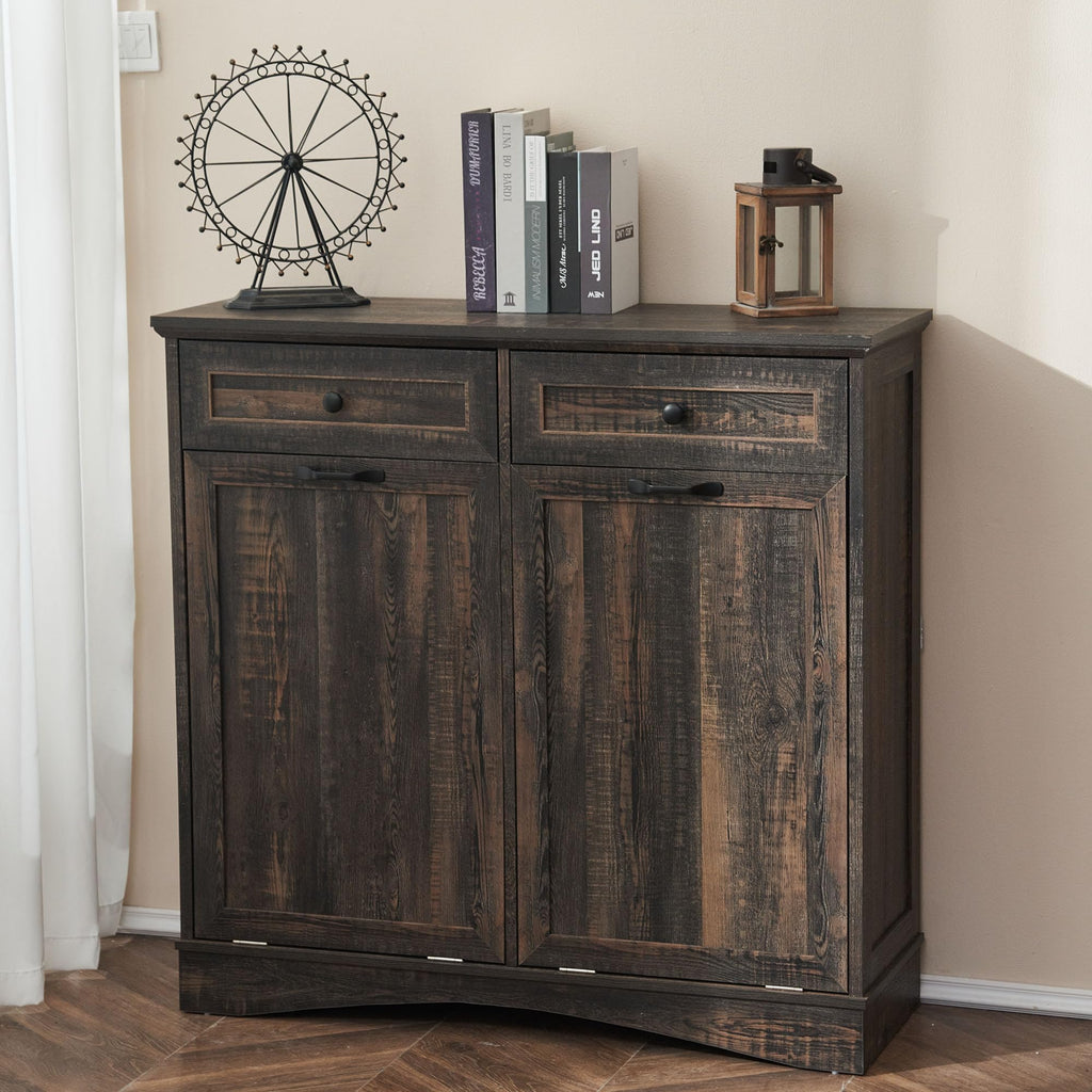 Double Tilt Out 2x13 Gallons Trash Can Cabinet, Rustic Brown