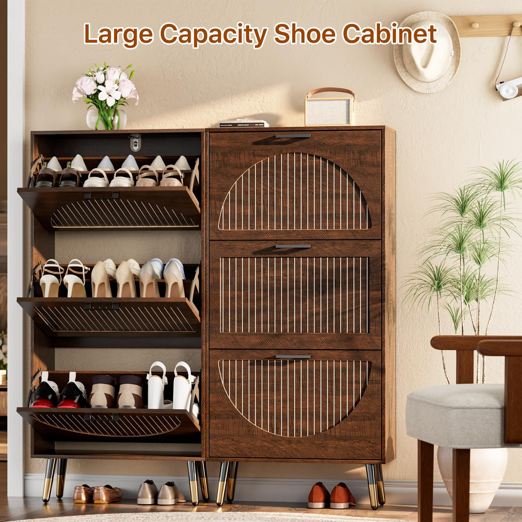 Farmhouse Shoe Cabinet Storage, Slim Hidden Shoe Rack Cabinet