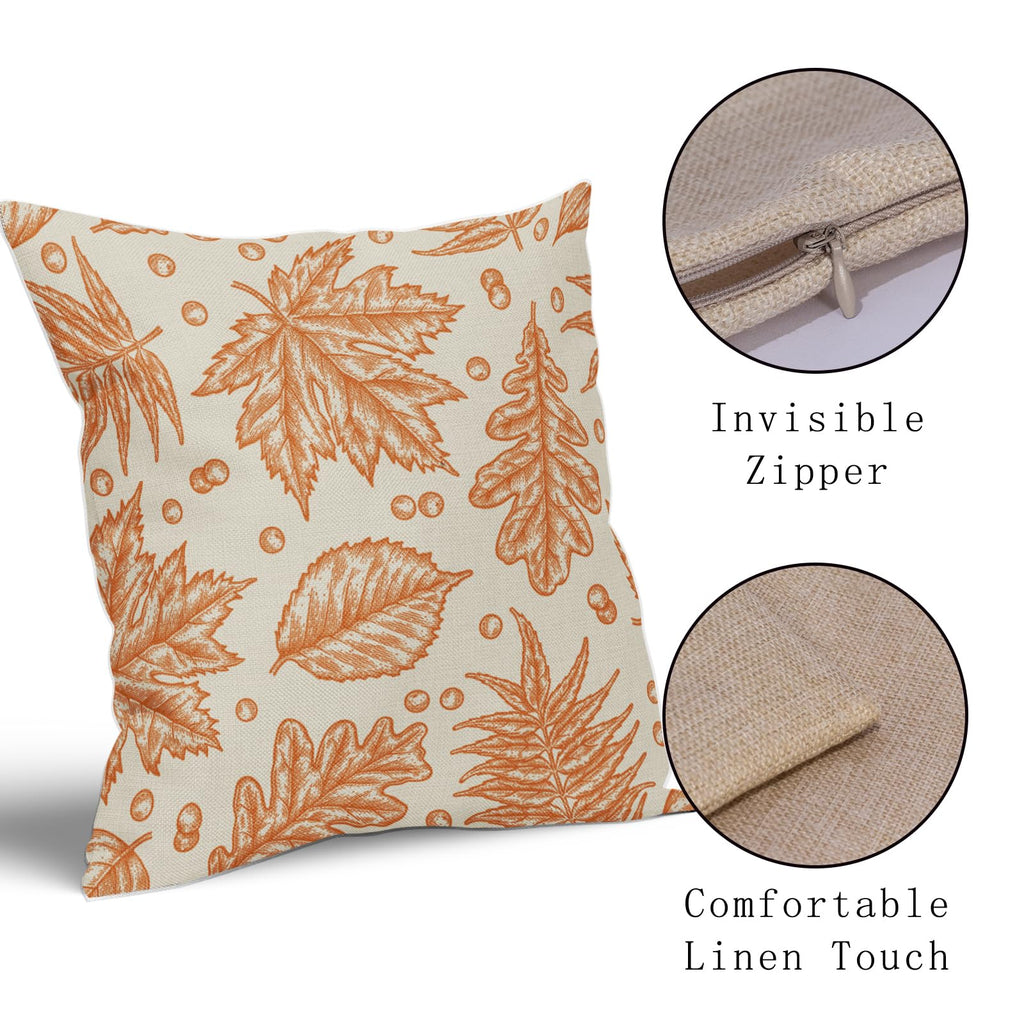 Orange Fall Pillow Covers 20x20 Set of 2 Cream Maple Leaf Print Autumn Colored Harvest Decorative Outdoor Pillowcases